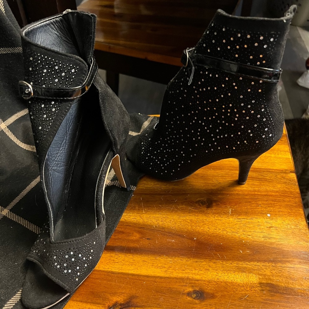 Rhinestone Ankle Booties with half open foot